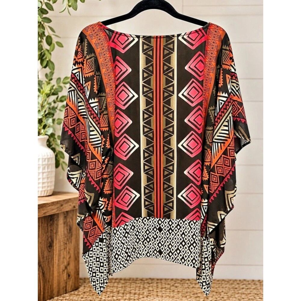 Studio Works Women’s Geometric Print Poncho Blouse 100% Polyester